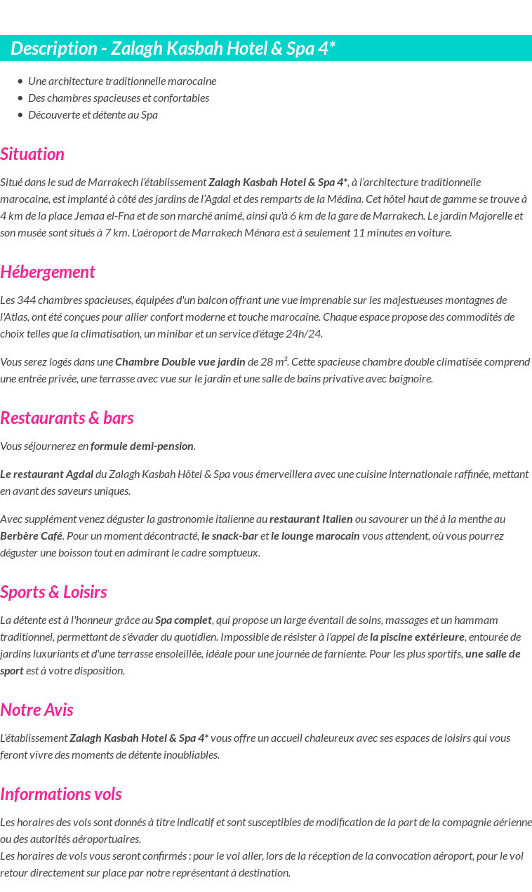 Détails du séjour