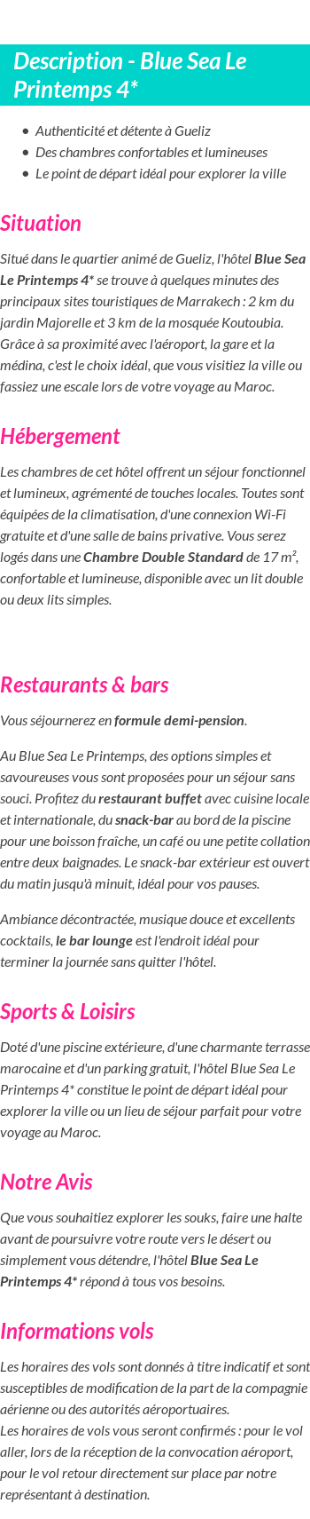Détails du séjour