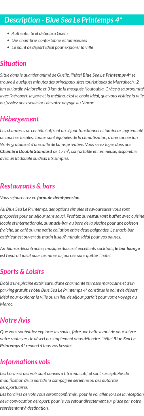 Détails du séjour