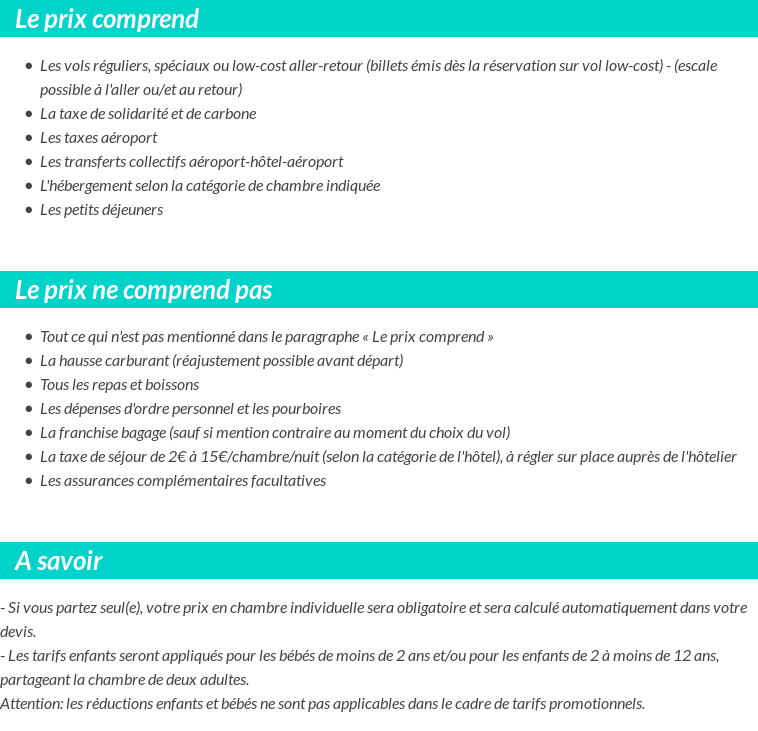 Conditions tarifaires