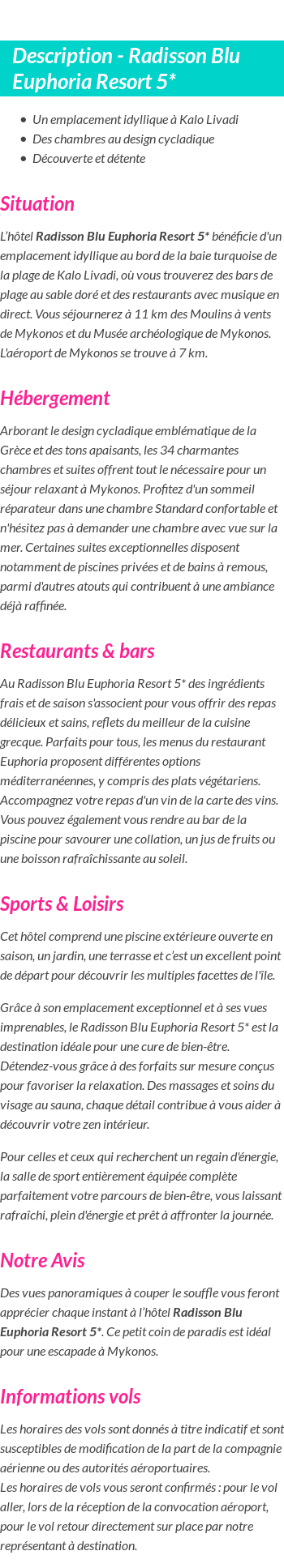 Détails du séjour