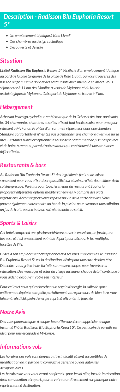 Détails du séjour