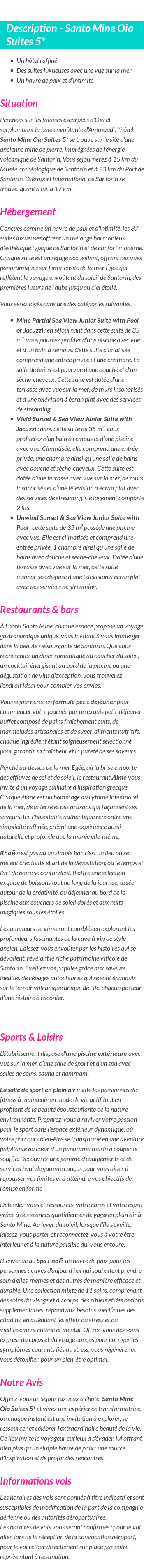Détails du séjour