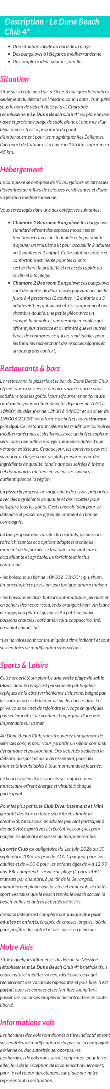 Détails du séjour