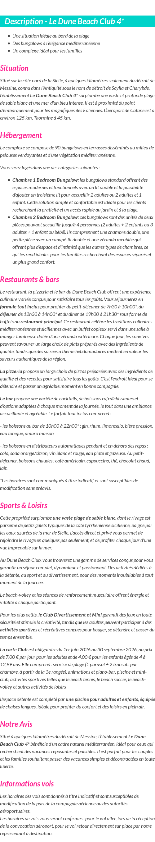 Détails du séjour