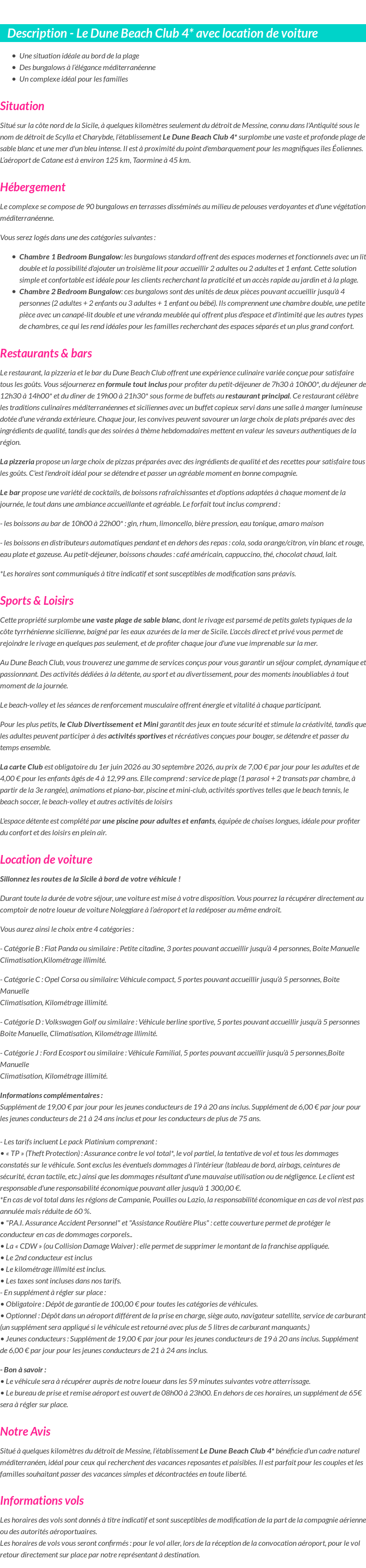 Détails du séjour