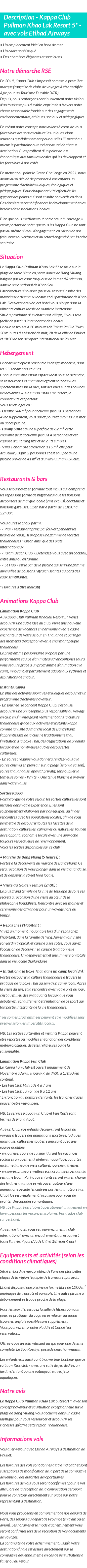 Détails du séjour