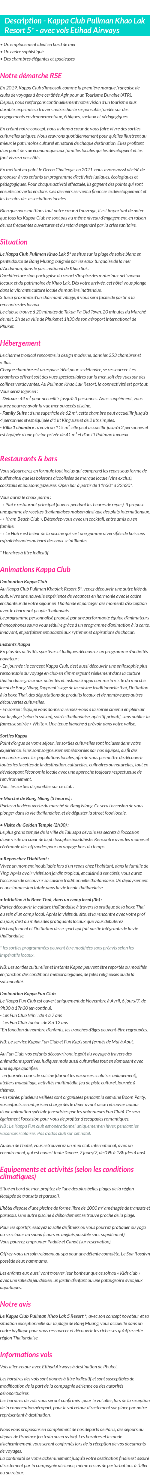Détails du séjour