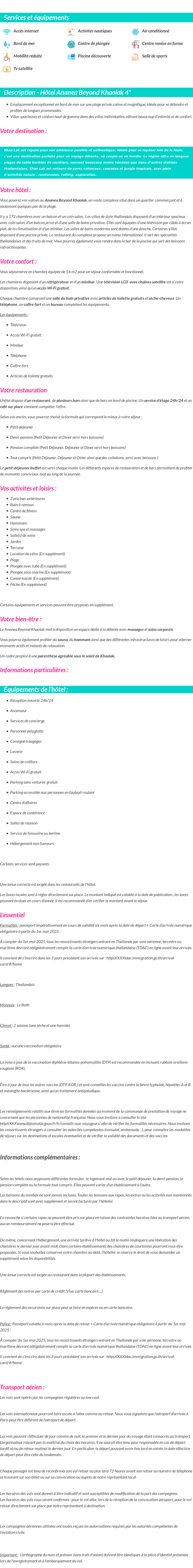 Détails du séjour