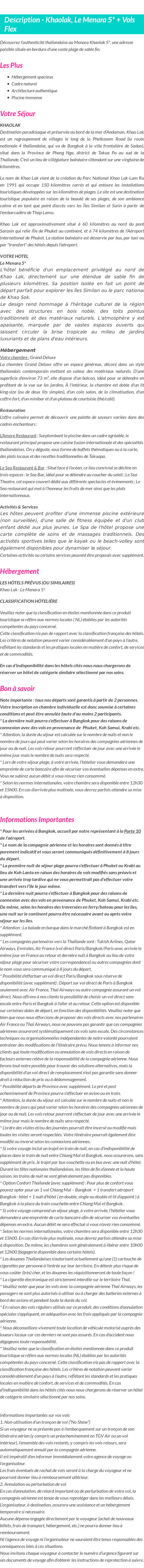 Détails du séjour