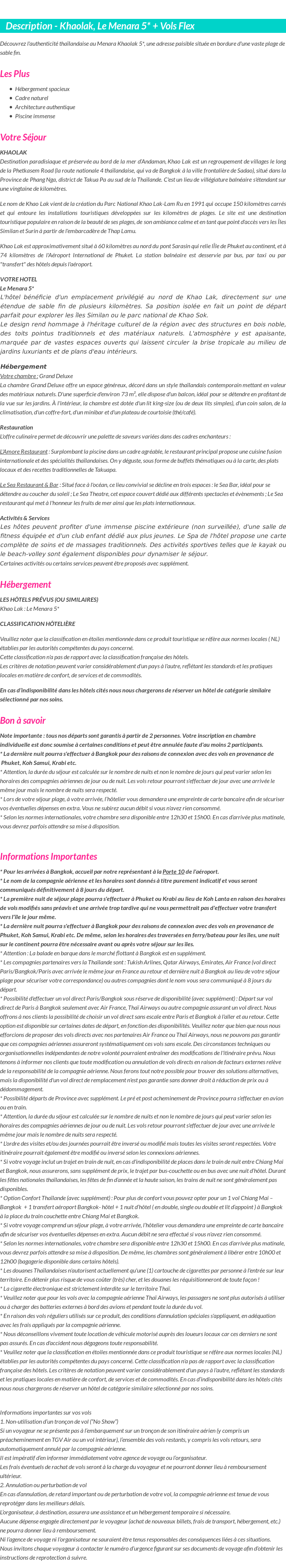 Détails du séjour