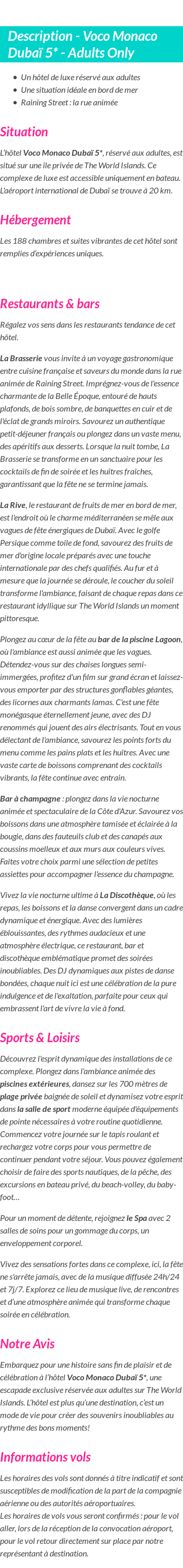 Détails du séjour