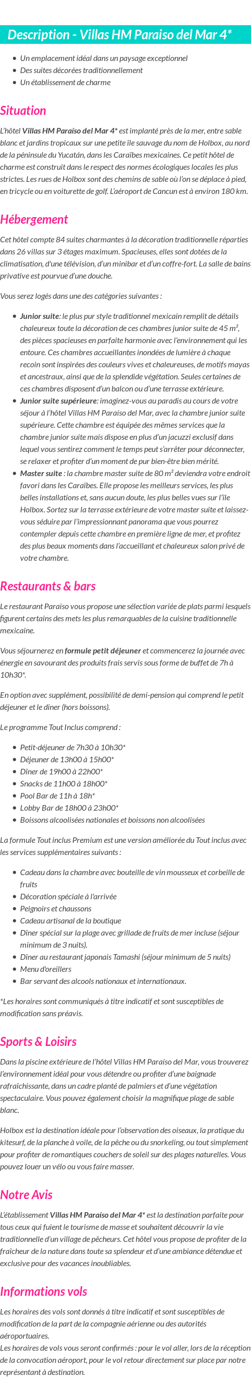 Détails du séjour
