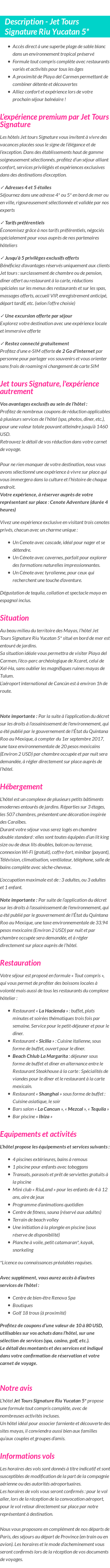 Détails du séjour