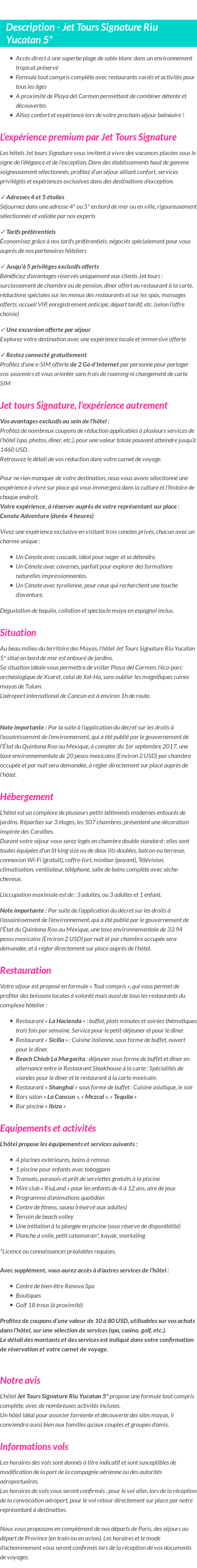 Détails du séjour
