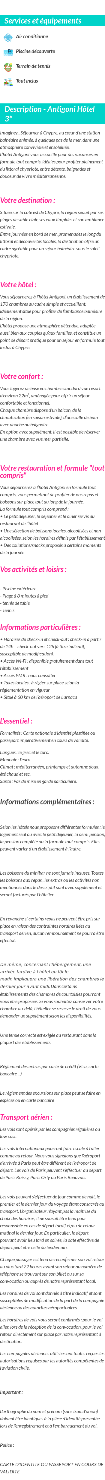 Détails du séjour