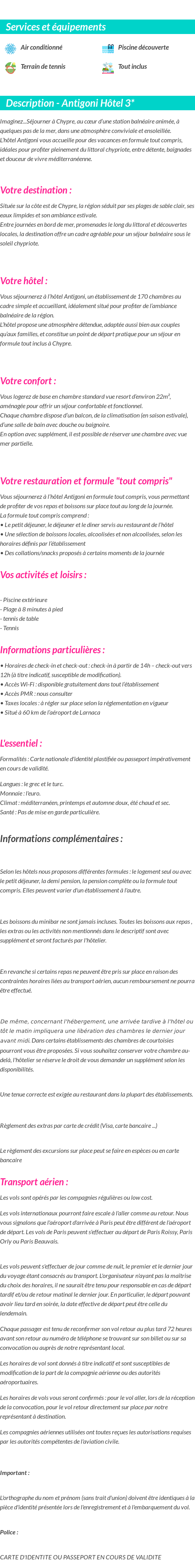 Détails du séjour