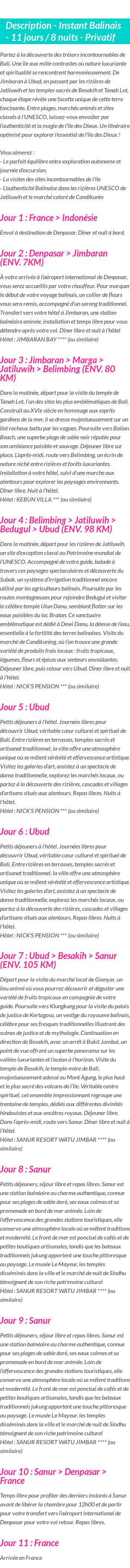 Détails du séjour