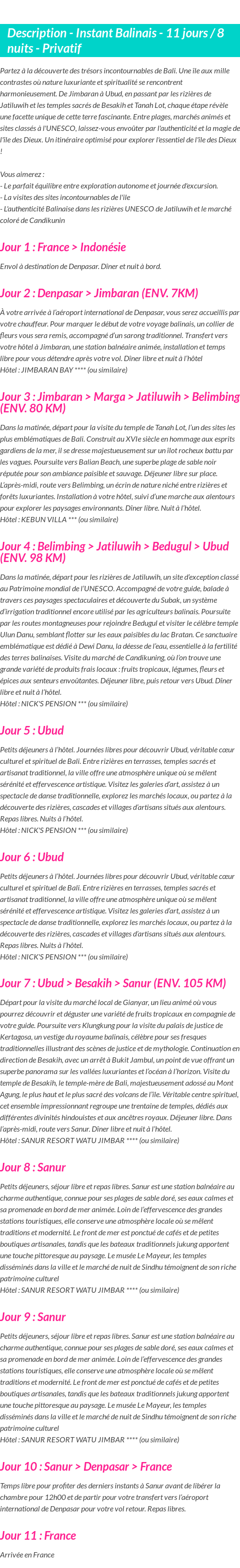 Détails du séjour
