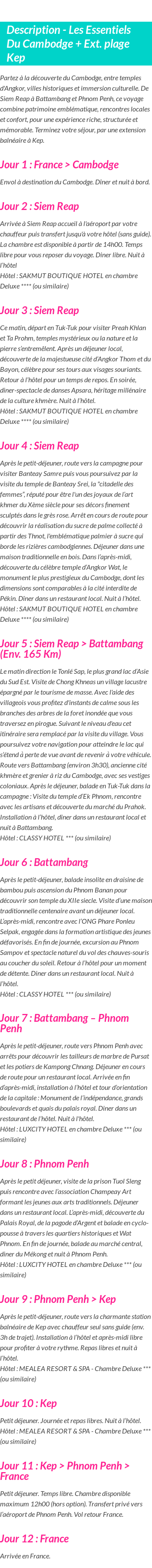 Détails du séjour