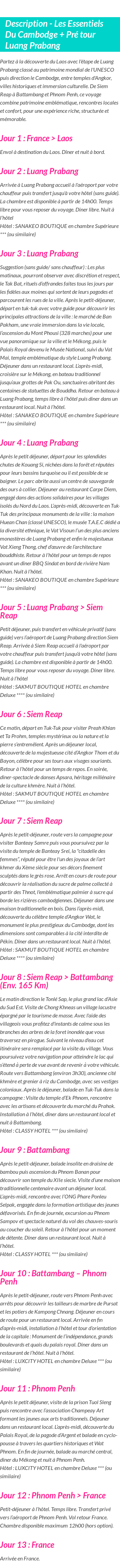 Détails du séjour