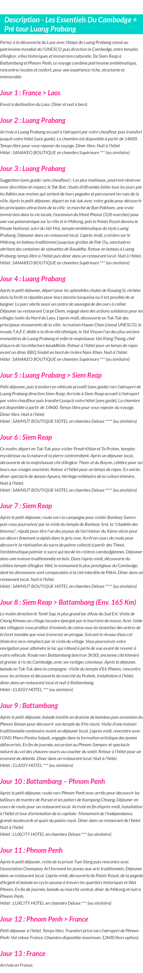 Détails du séjour
