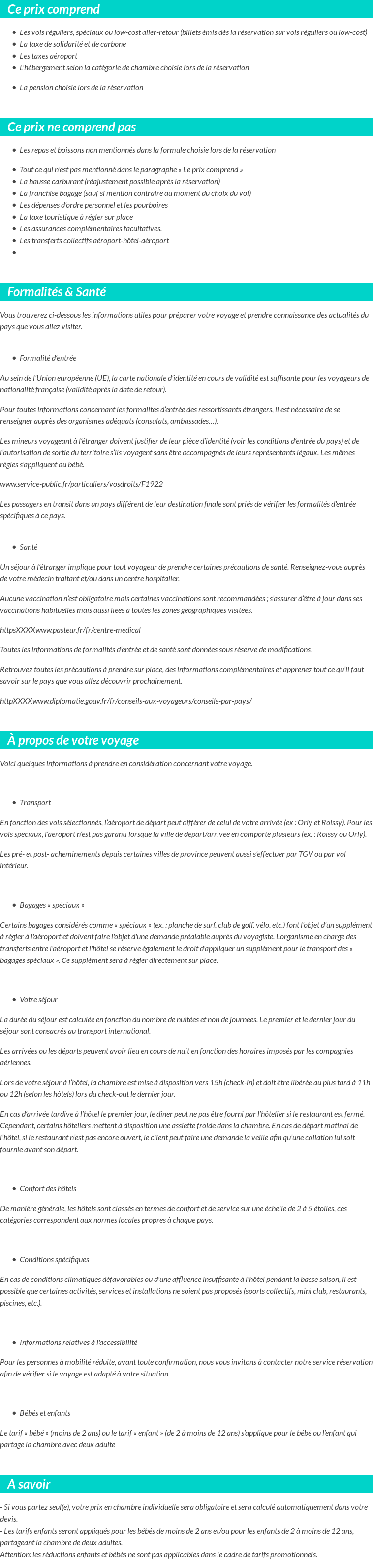 Conditions tarifaires