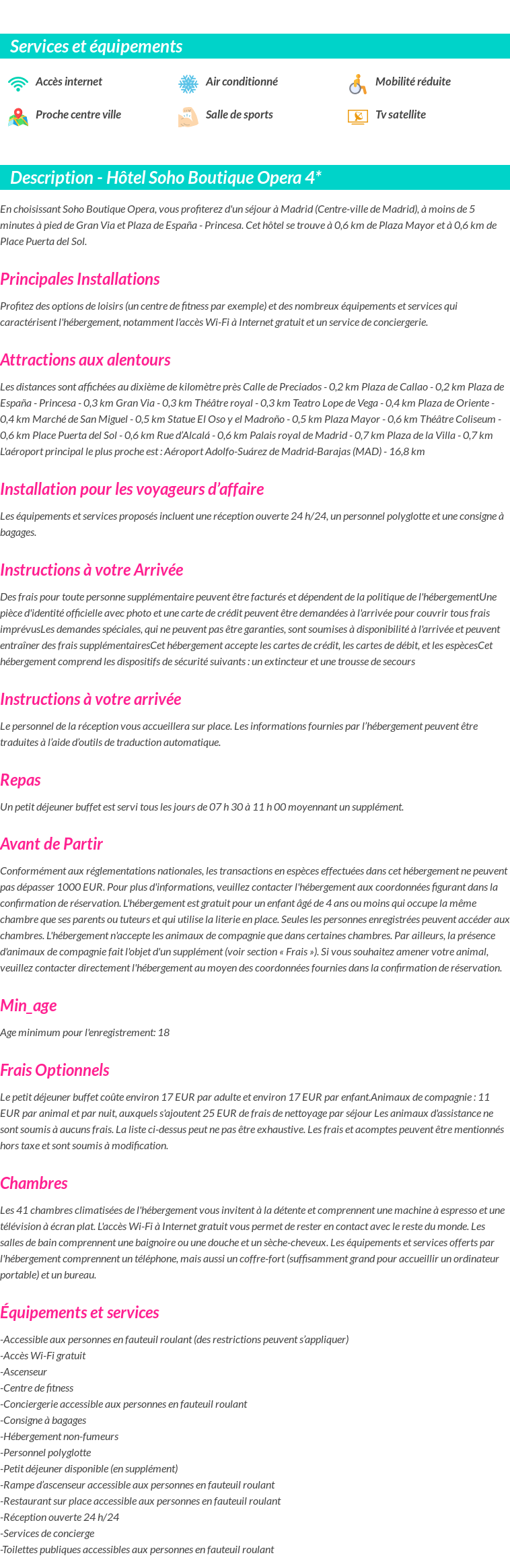 Détails du séjour