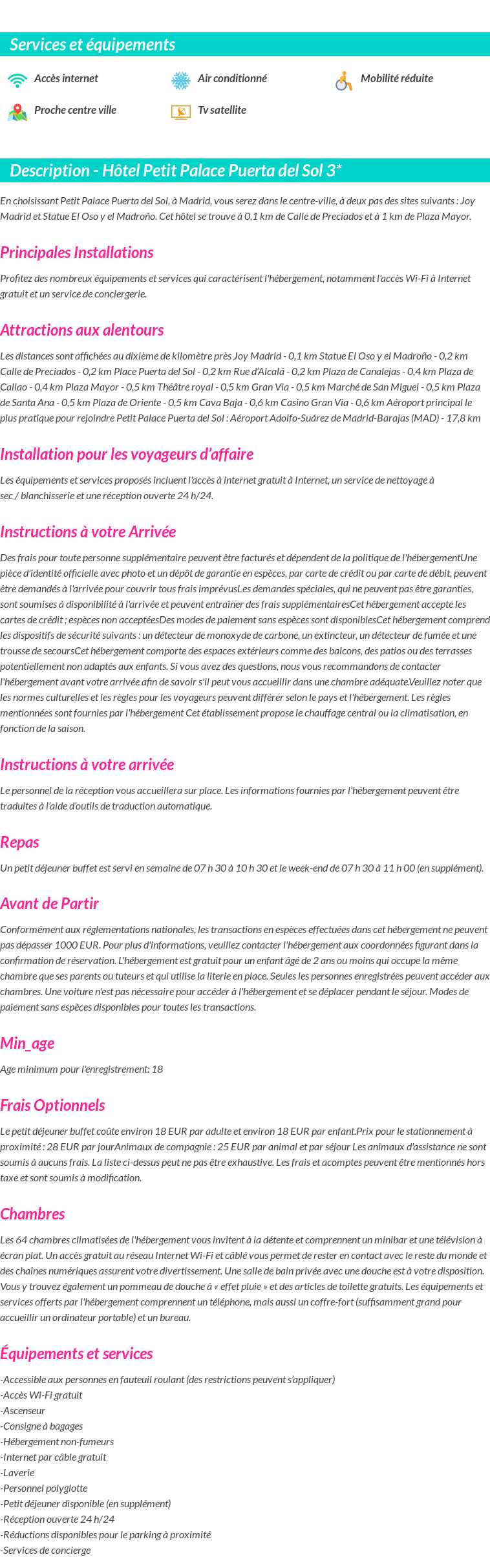 Détails du séjour