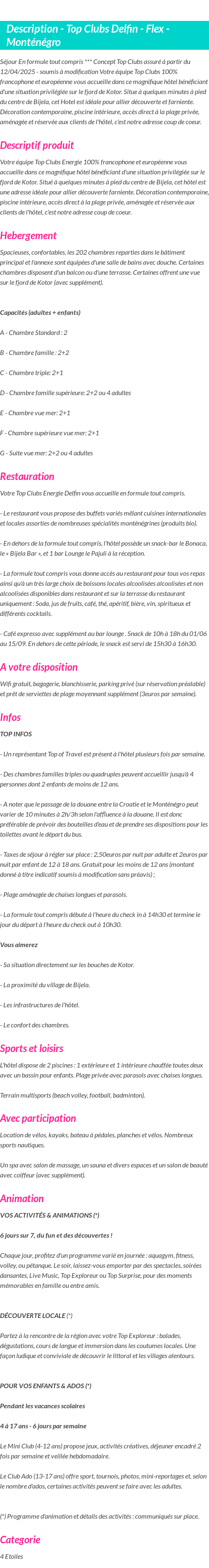 Détails du séjour