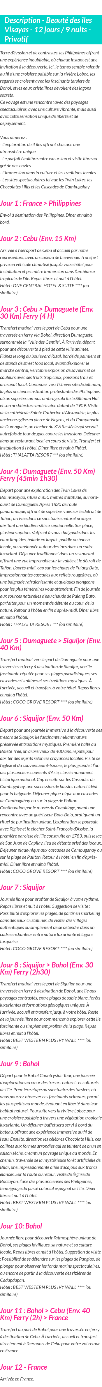 Détails du séjour