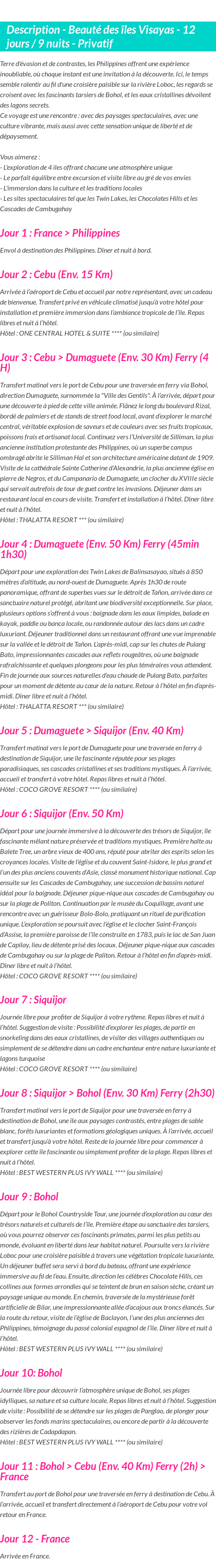 Détails du séjour