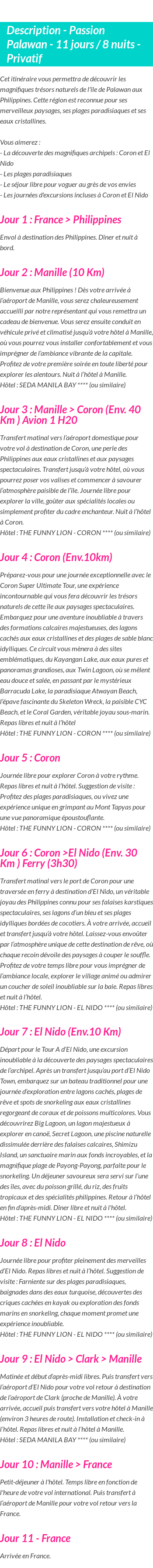 Détails du séjour