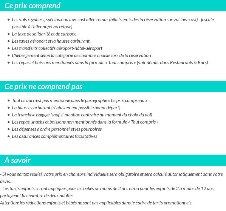 Conditions tarifaires