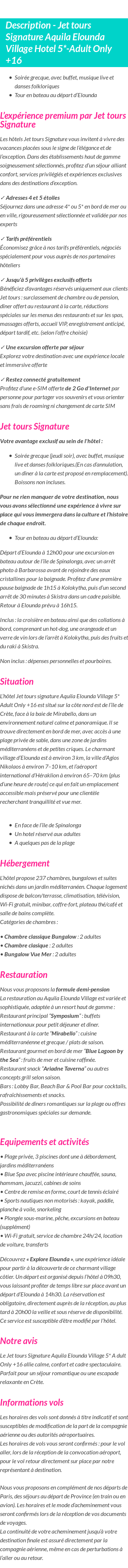 Détails du séjour