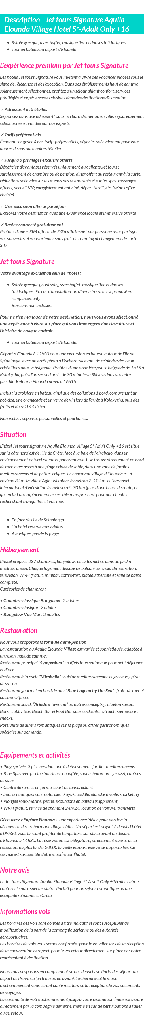 Détails du séjour