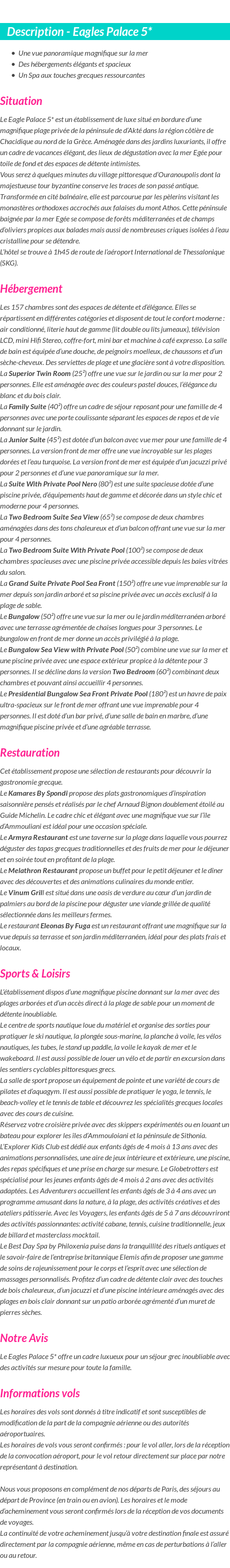 Détails du séjour