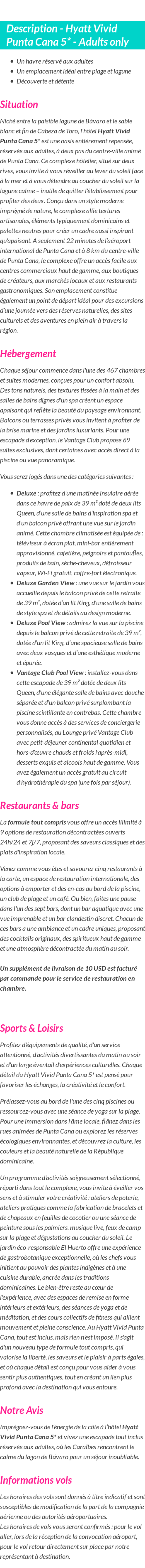 Détails du séjour