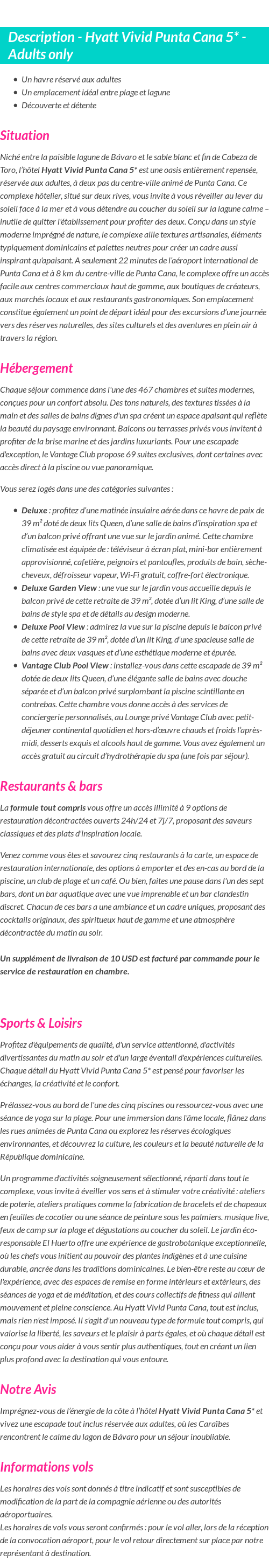 Détails du séjour
