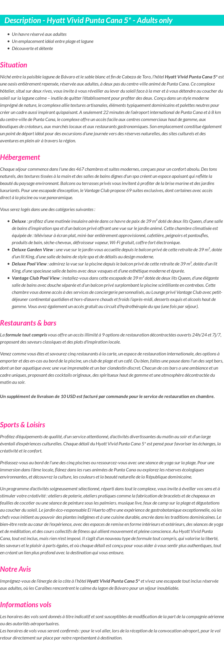 Détails du séjour