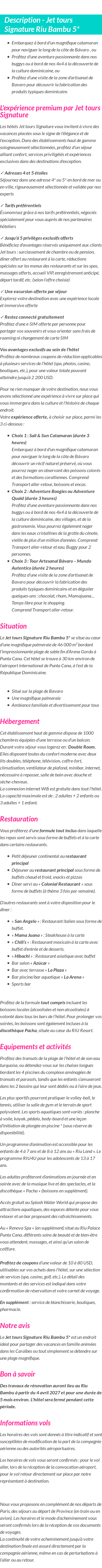 Détails du séjour