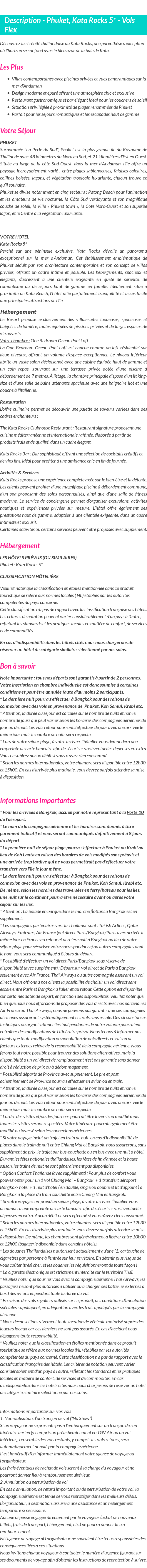 Détails du séjour