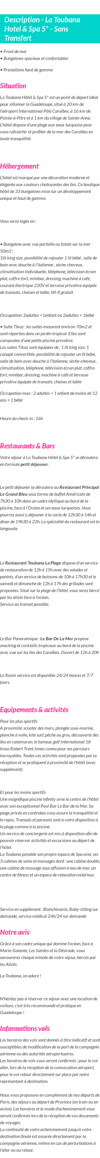 Détails du séjour