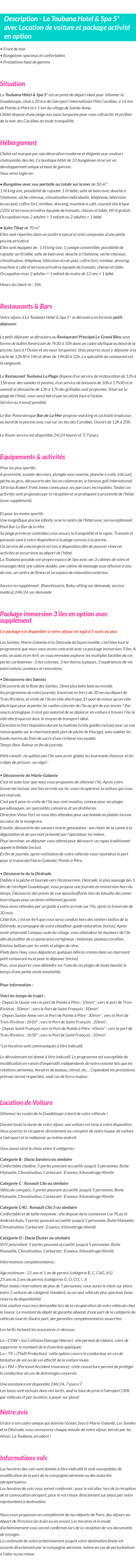 Détails du séjour