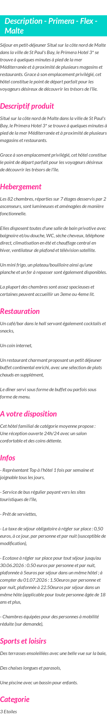 Détails du séjour