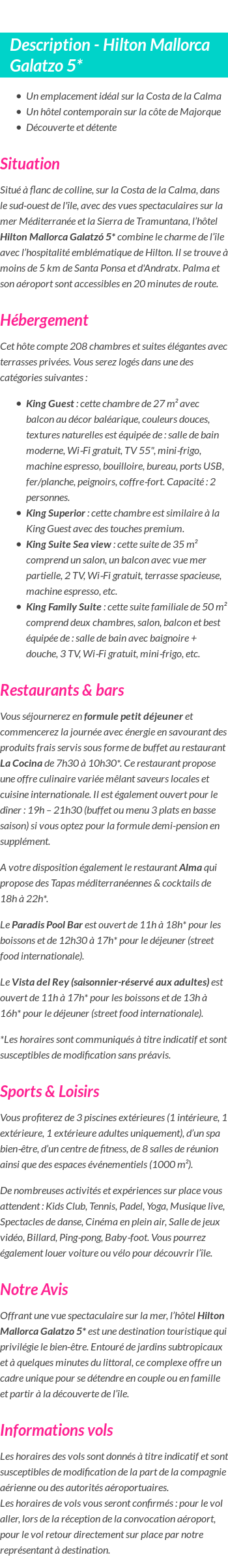 Détails du séjour