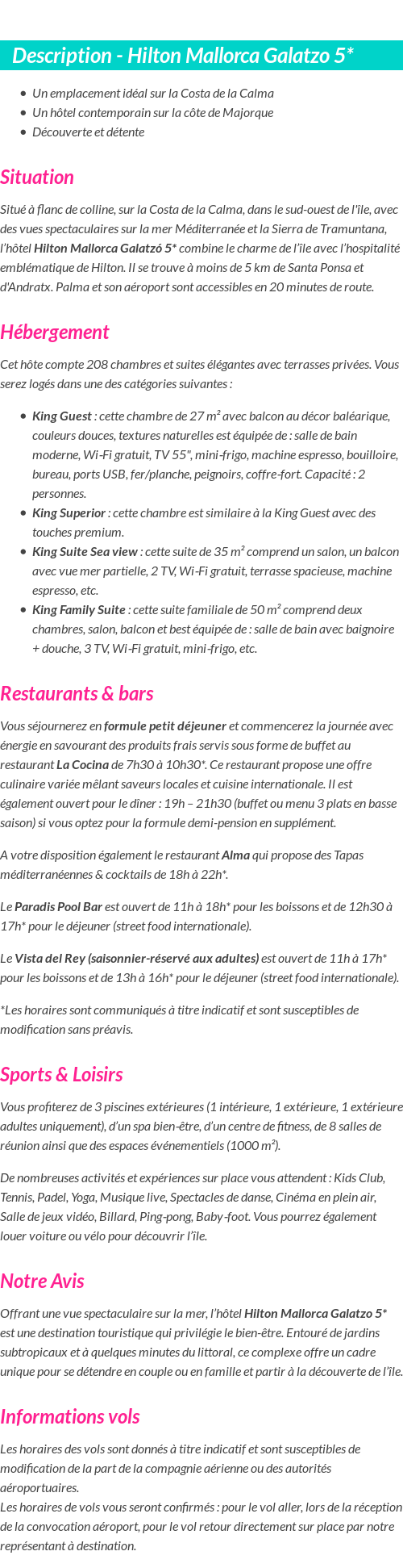 Détails du séjour