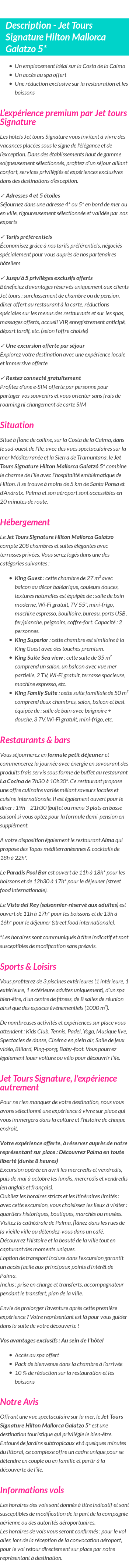 Détails du séjour