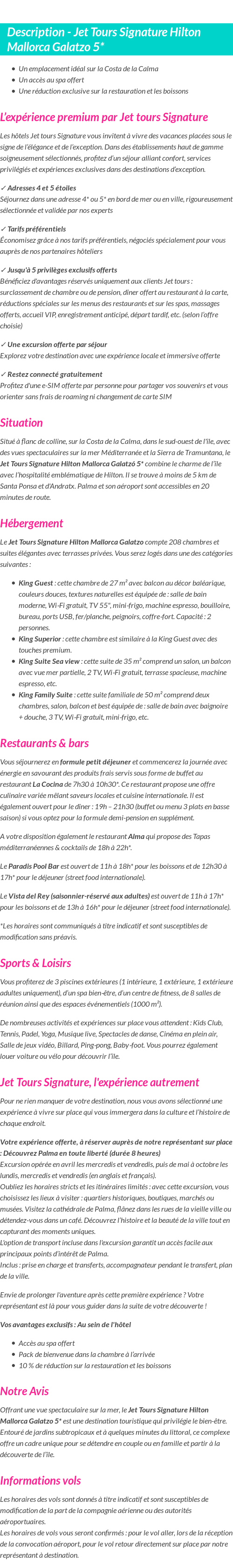 Détails du séjour