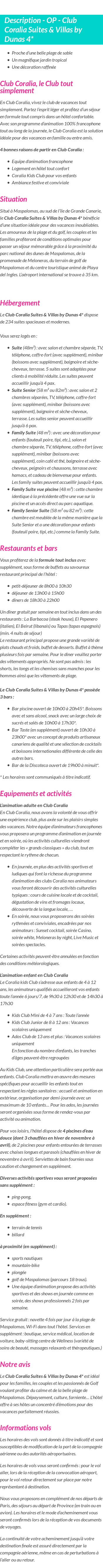 Détails du séjour